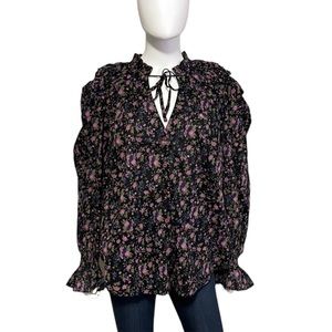 Free People Black Combo Floral Blouse